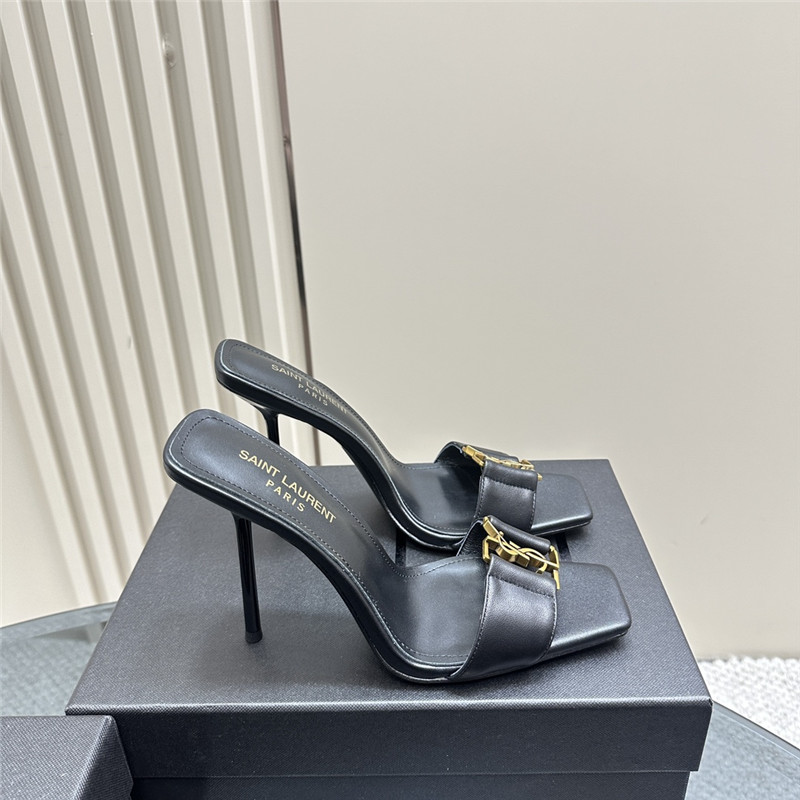 Sa1nt Lau*nt square toe babylon mules in black calfskin