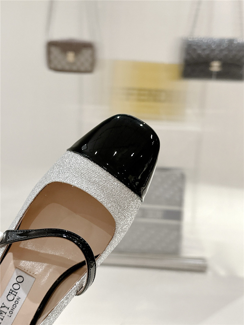 J1m*y Ch00 elisa 45 silver glitter and black patent pumps