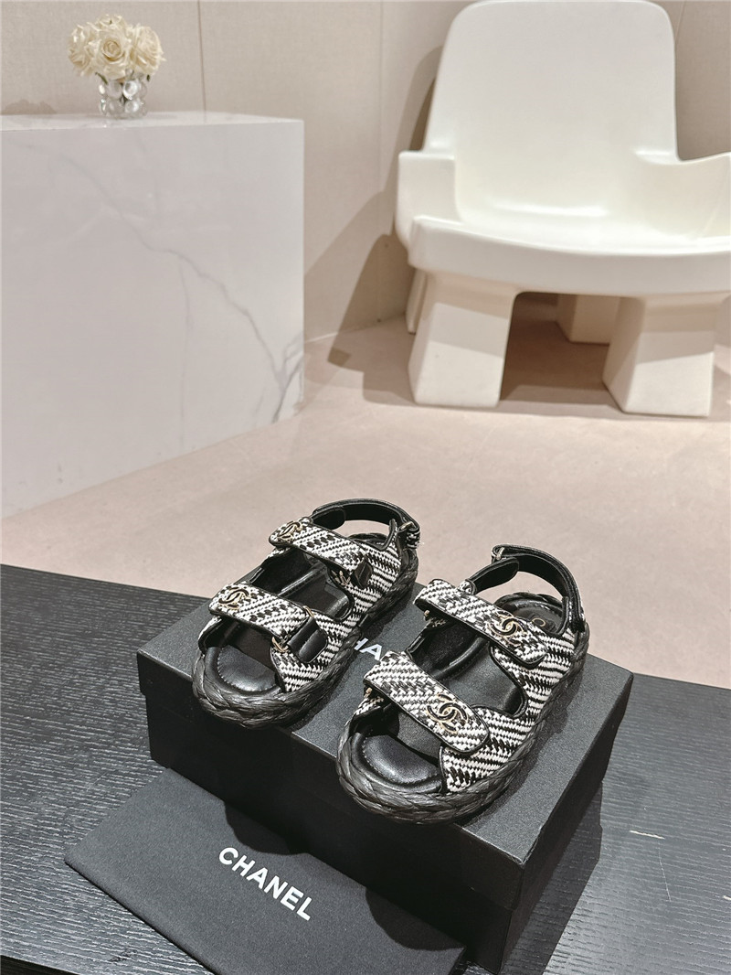 Ch**el crochet velcro straps beach sandals black and white