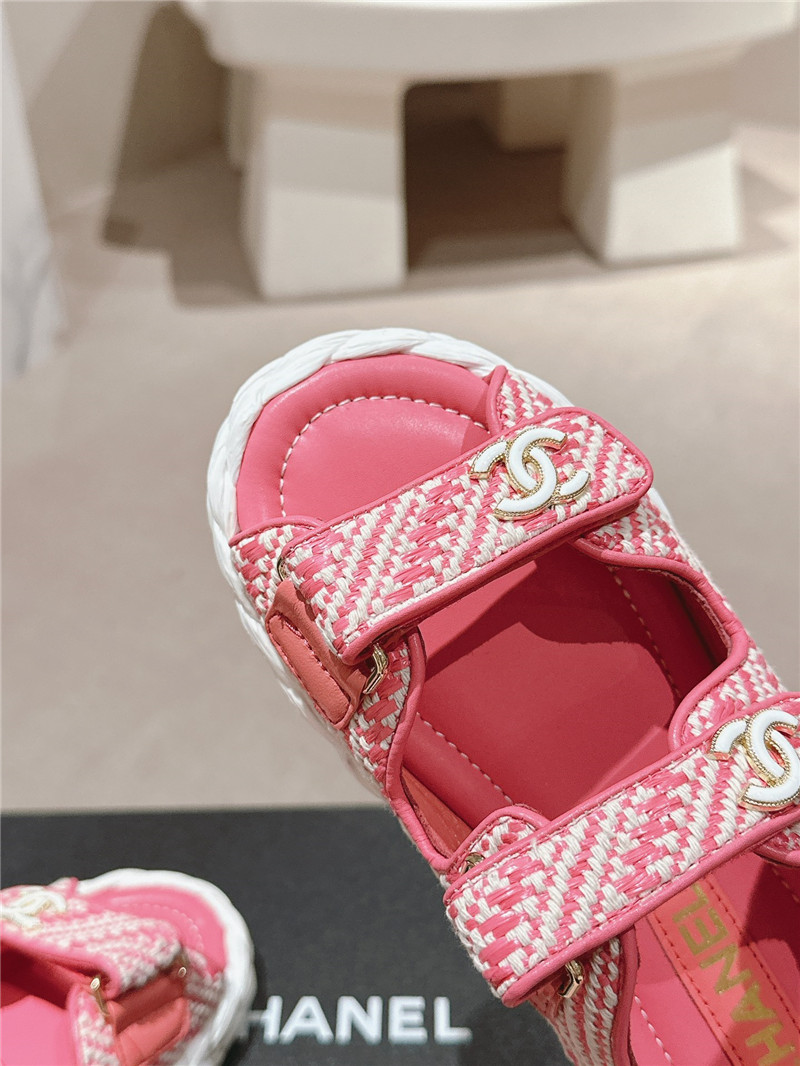 Ch**el crochet velcro straps beach sandals pink and white