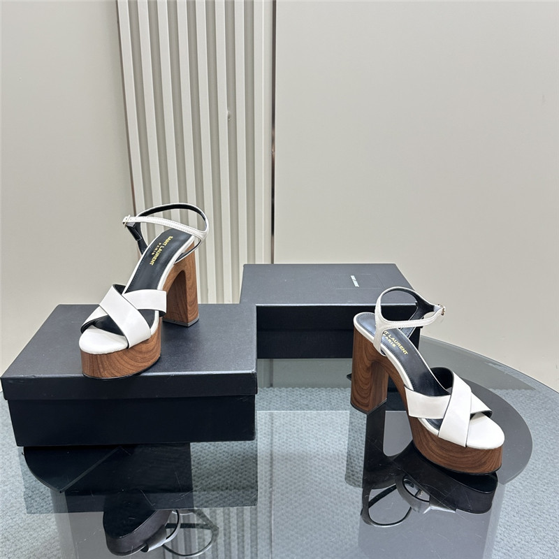 Sa1nt Lau*nt white and black wooden bianca platform sandals