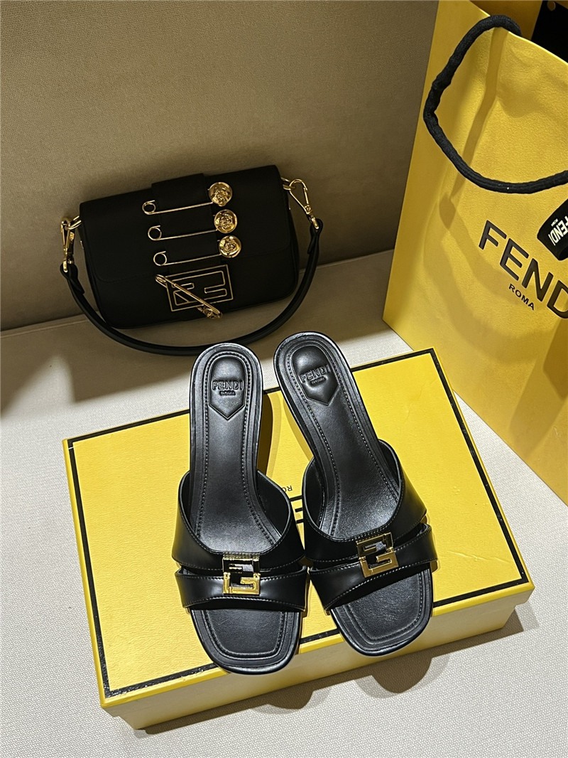 F**di ffold black leather medium-heeled sandals