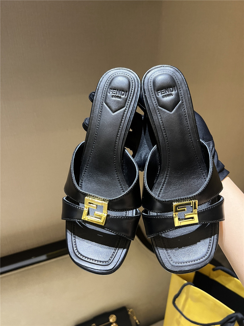F**di ffold black leather medium-heeled sandals