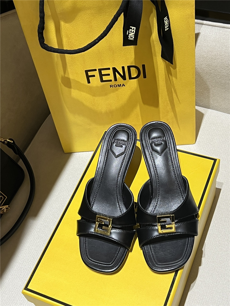 F**di ffold black leather medium-heeled sandals