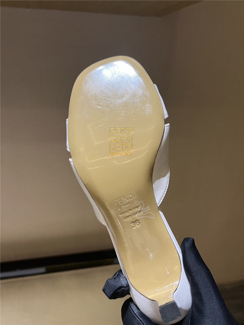 F**di ffold white leather medium-heeled sandals