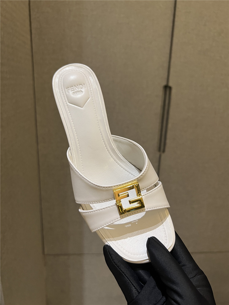 F**di ffold white leather medium-heeled sandals