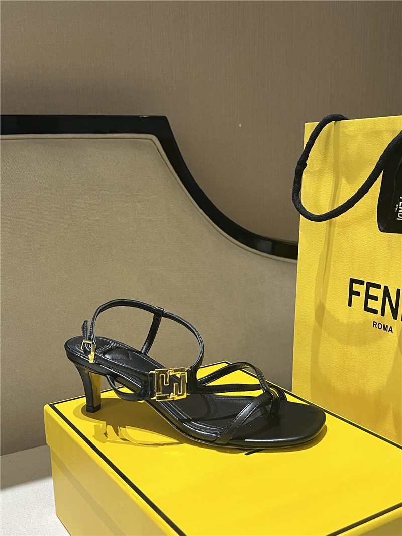 F**di ffold black leather square toe cross strap sandals