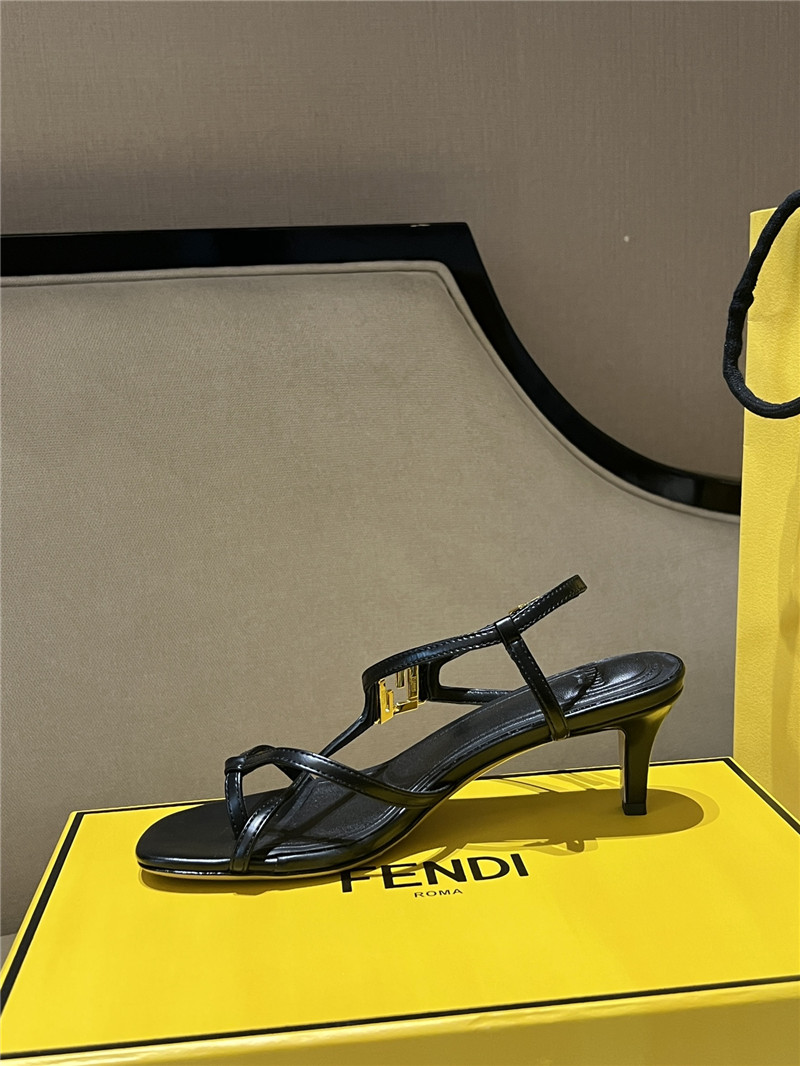 F**di ffold black leather square toe cross strap sandals