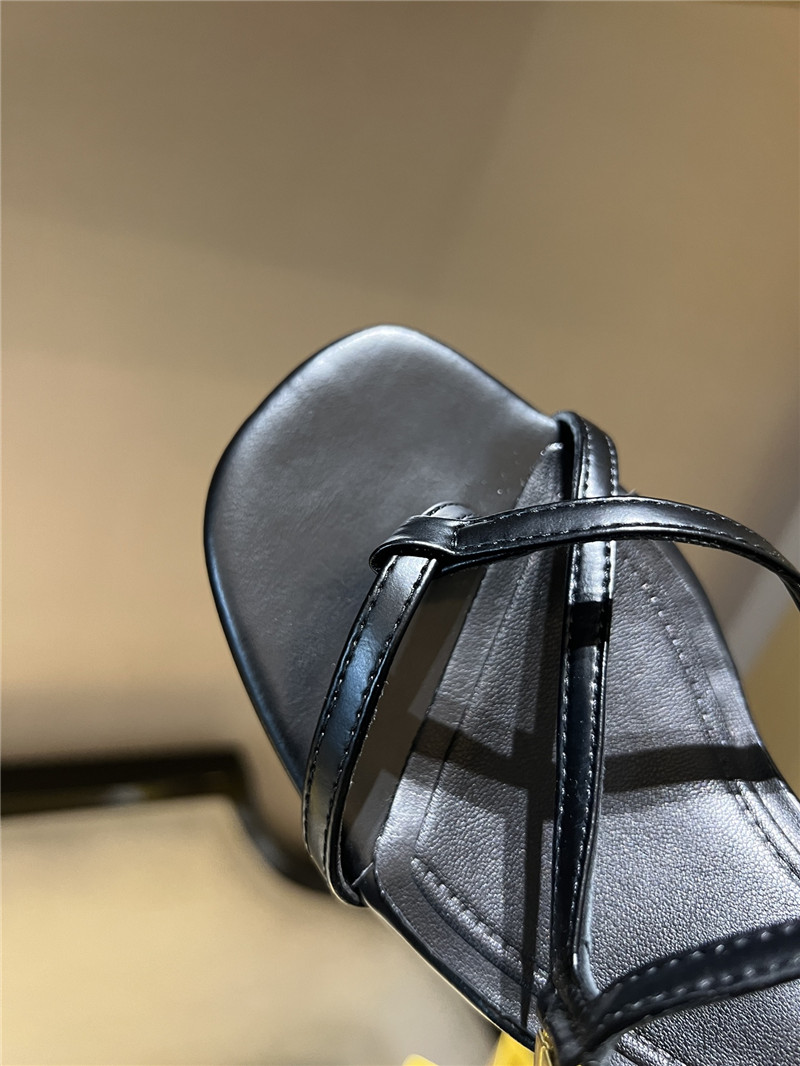 F**di ffold black leather square toe cross strap sandals