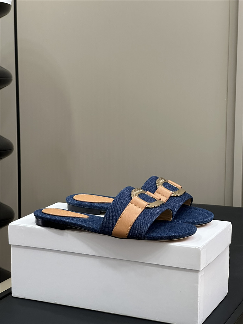 Chloé Klaire Denim Buckle Strap Slides in Blue