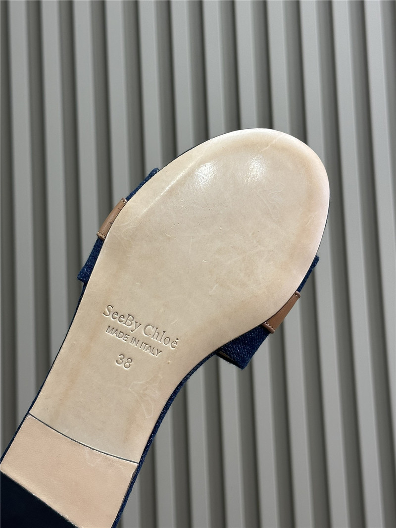 Chloé Klaire Denim Buckle Strap Slides in Blue