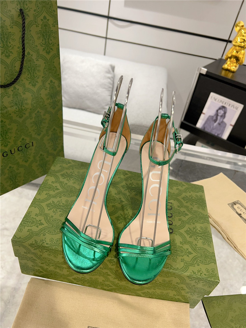Gvc*1 gg green metallic strappy heel sandals