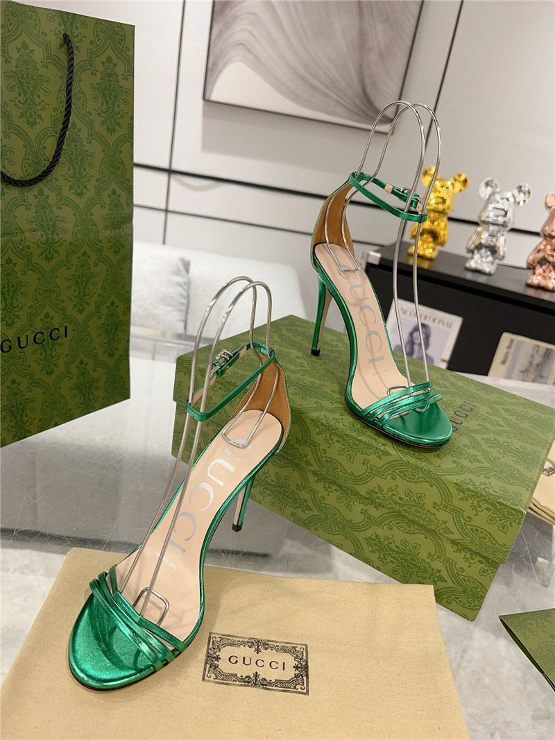 Gvc*1 gg green metallic strappy heel sandals