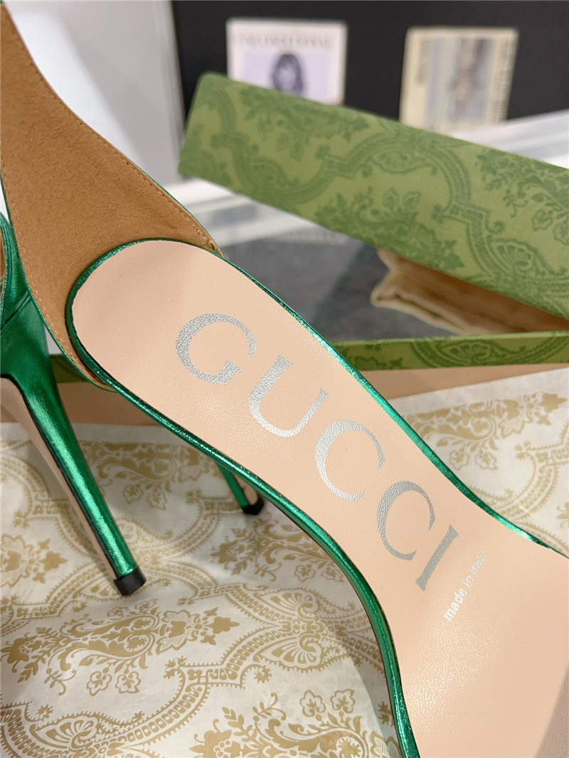Gvc*1 gg green metallic strappy heel sandals