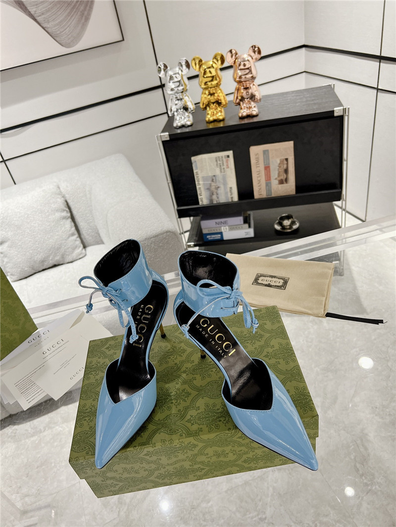 Gvc*1 blue patent leather ankle lace-up heel pumps