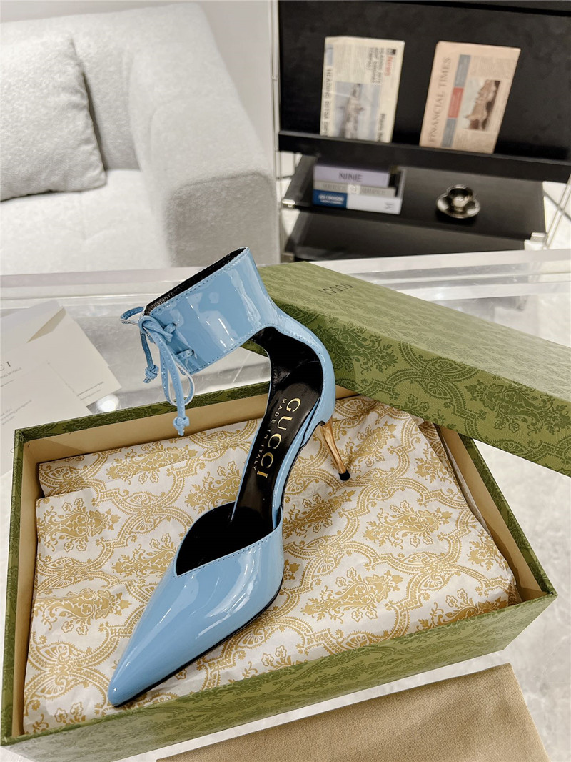 Gvc*1 blue patent leather ankle lace-up heel pumps