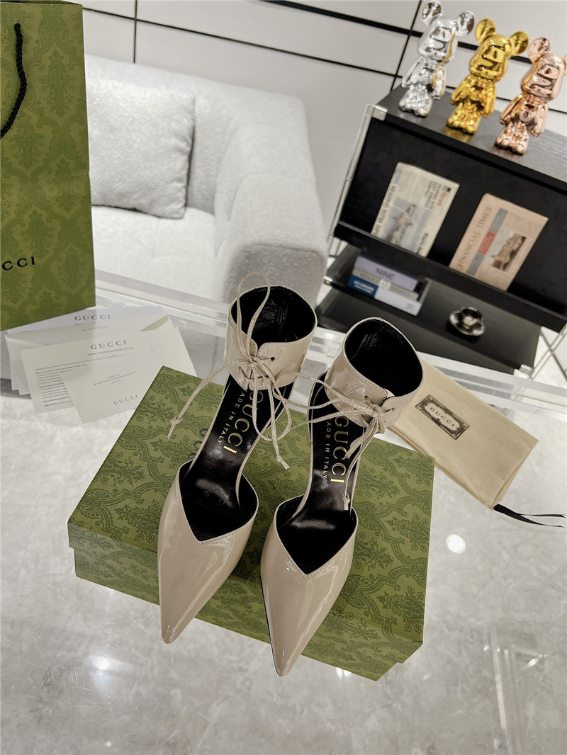 Gvc*1 grey patent leather ankle lace-up heel pumps