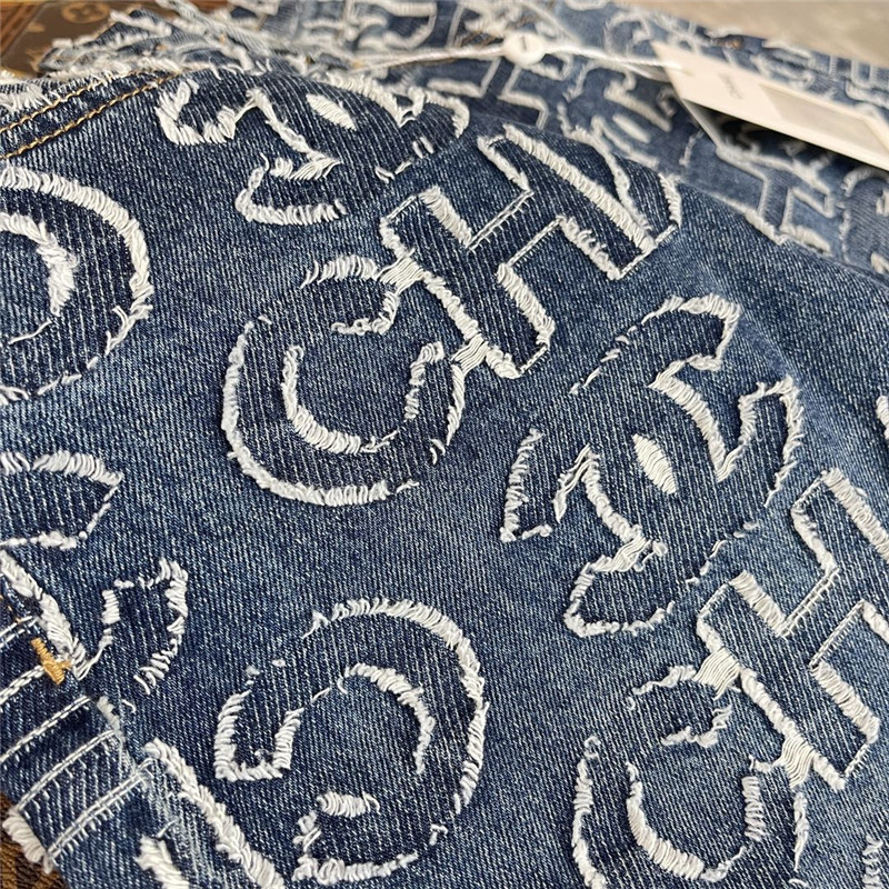 Ch**el patch lettering denim trousers replica clothing