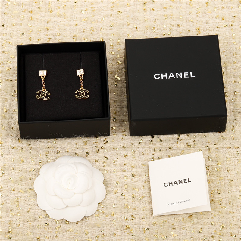 Ch**el white square black gold double c earrings