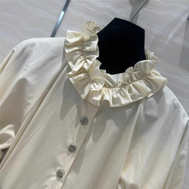 Ch**el stand collar lace collar puff sleeve shirt replica clothes