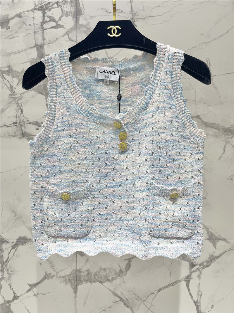 Ch**el colorful yarn lace hollow knitted vest replicas clothes