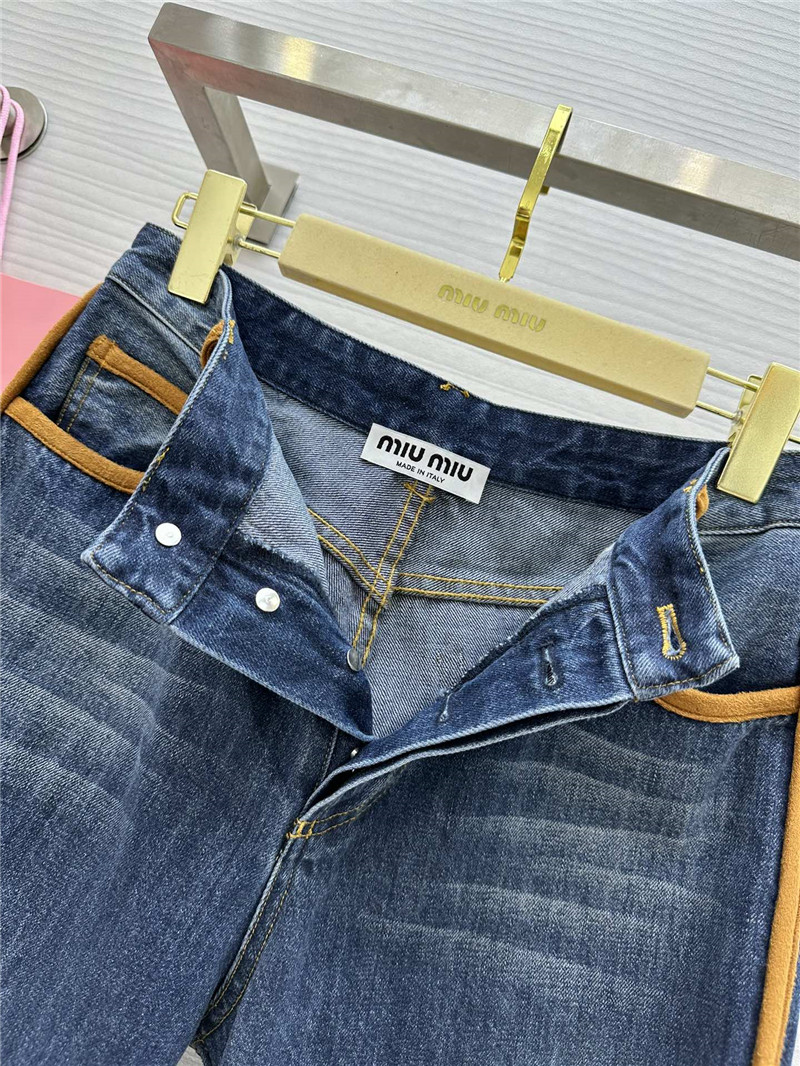 M1um1u leather patchwork jeans replica d&g clothing
