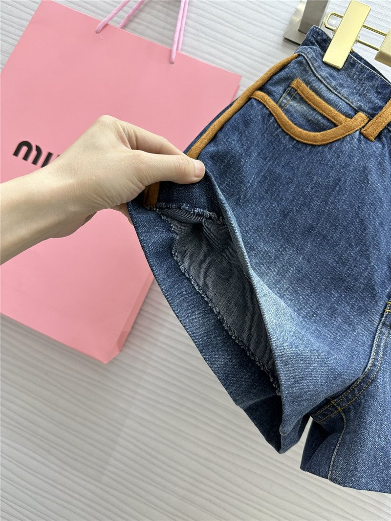 miu miu leather patchwork denim shorts replica designer clothes