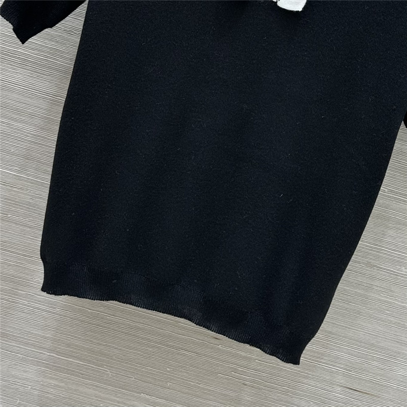 Va1e*ntin0 lapel ruffle knit short-sleeved top replica clothes