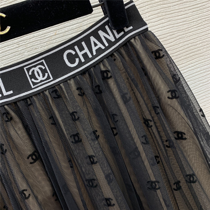 Ch**el logo see-through mesh skirt replicas clothes