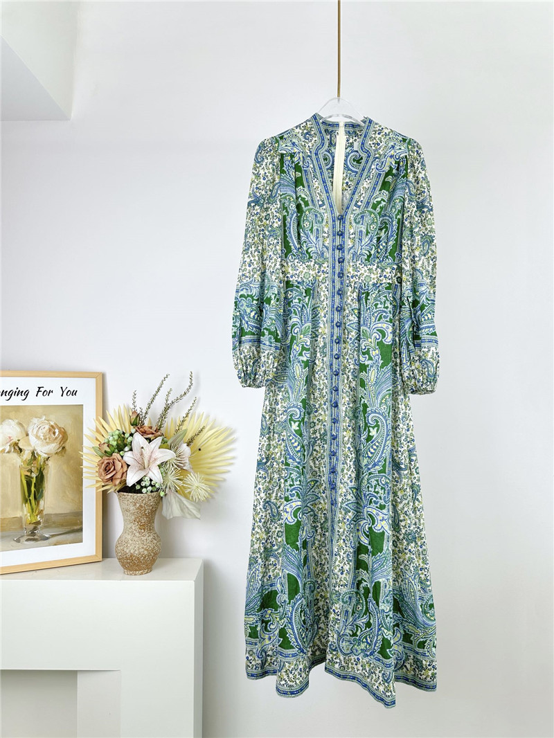 Zimm deep V-neck lantern sleeves mid-length dress replica clothes