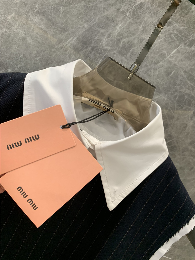 M1um1u shirt collar vertical striped sleeveless dress replica clothing