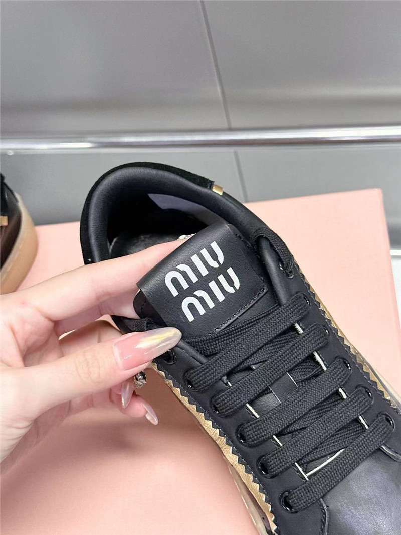 Miu Miu Black Bleached Leather Sneakers