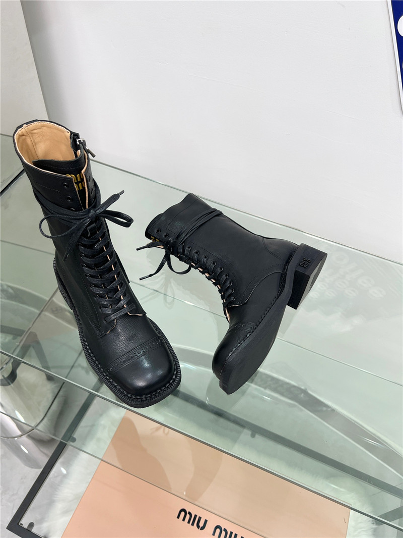 Miu Miu Black Lace-Up Combat Boots