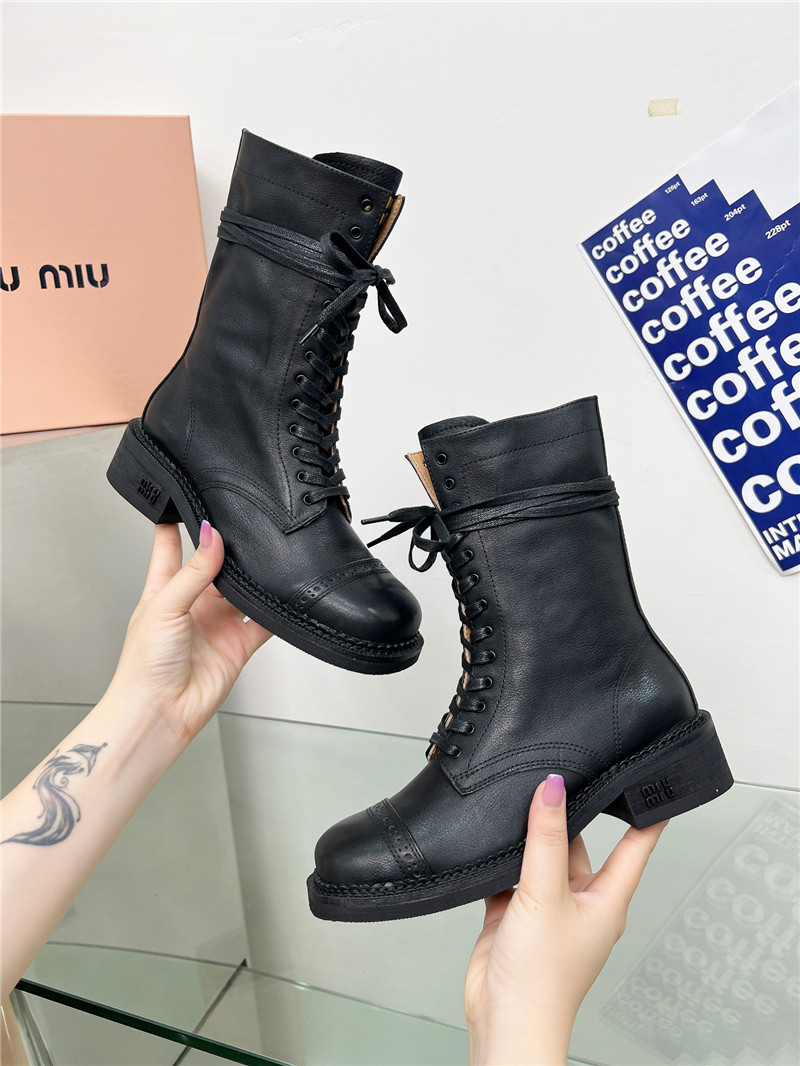 Miu Miu Black Lace-Up Combat Boots