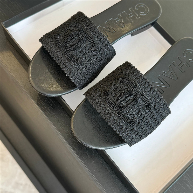 Ch**el black crochet mule sandals