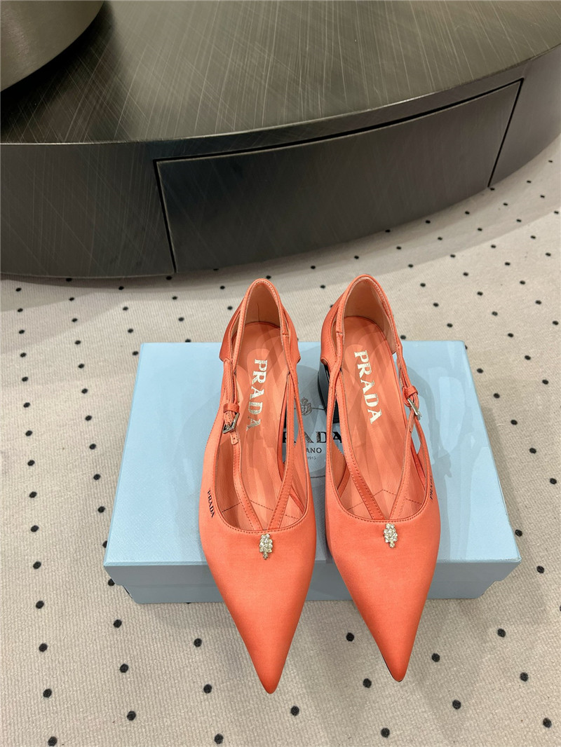 Pra*a orange satin cut-out pumps in silk viscose
