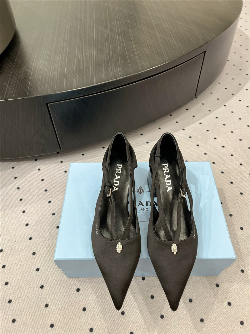 Pra*a black satin cut-out pumps in silk viscose