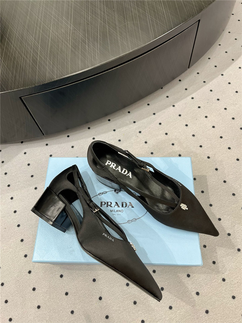 Pra*a black satin cut-out pumps in silk viscose