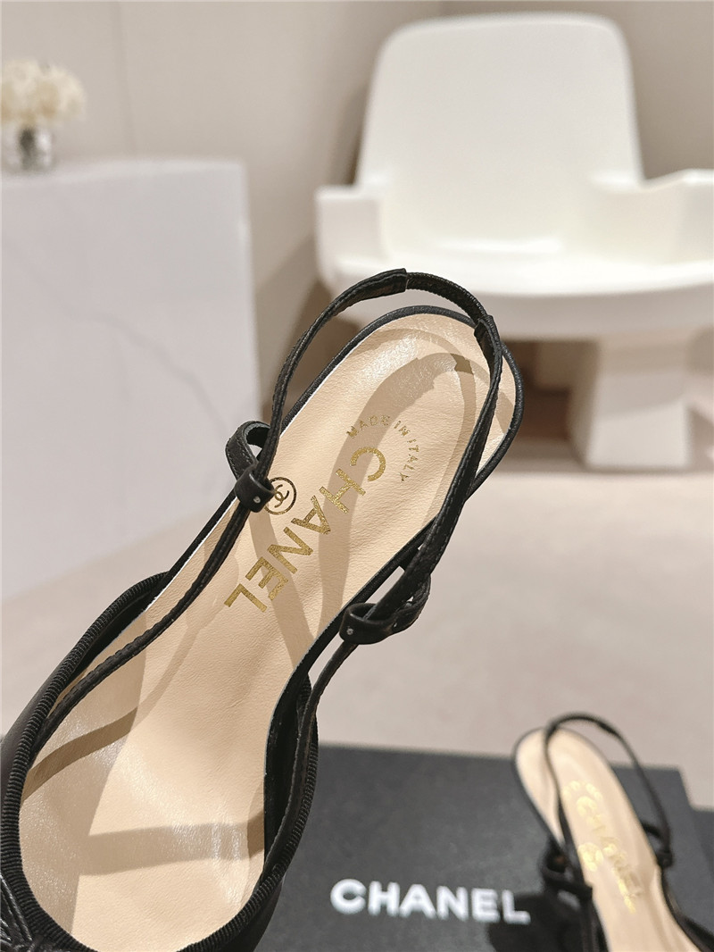 Ch**el black gostskin bowknot pointed slingback pumps