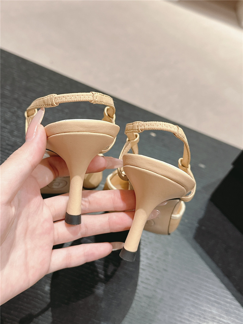 Ch**el bowknot pointed slingback pumps beige and black