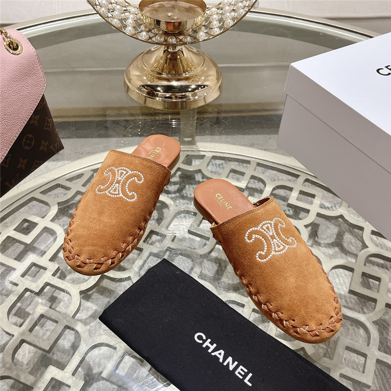 Ce1i*e marlou triomphe mule brown suede calfskin