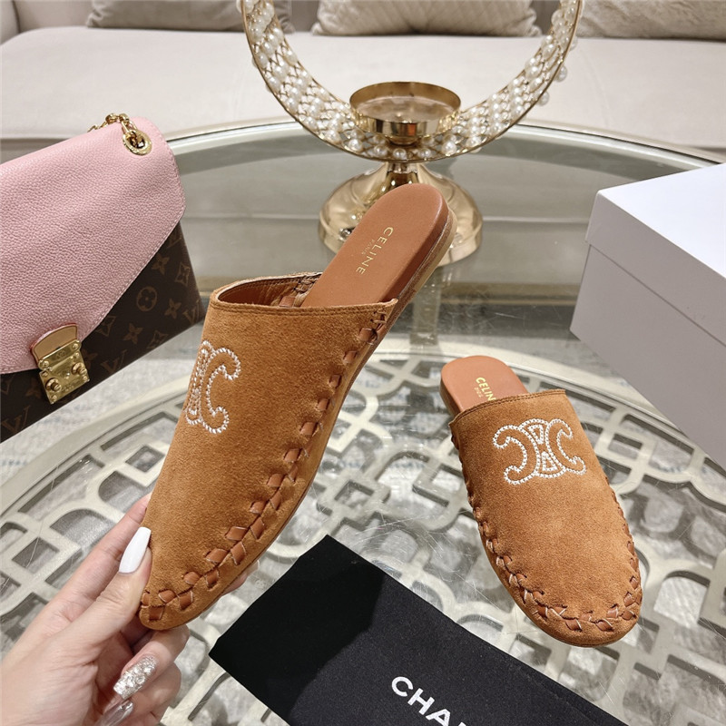 Ce1i*e marlou triomphe mule brown suede calfskin