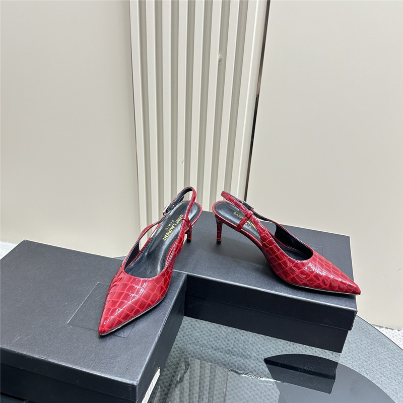 Sa1nt Lau*nt vendome slingback pumps in burgundy croco leather