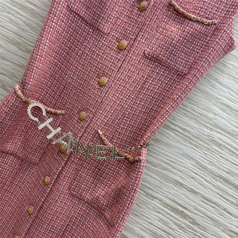 Ch**el v-neck tweed sleeveless vest dress replica clothes