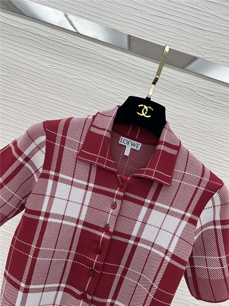 L0ew* red plaid short-sleeved top replica designer clothes