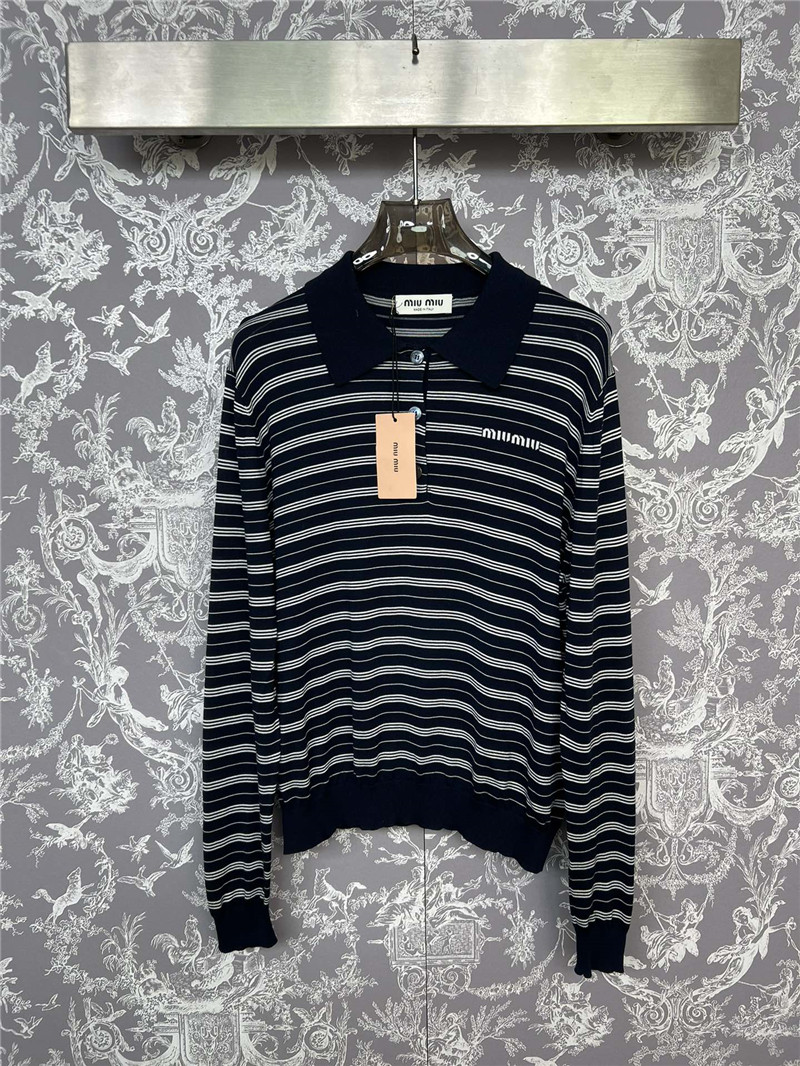 M1um1u new striped knitted polo long-sleeved replicas clothes