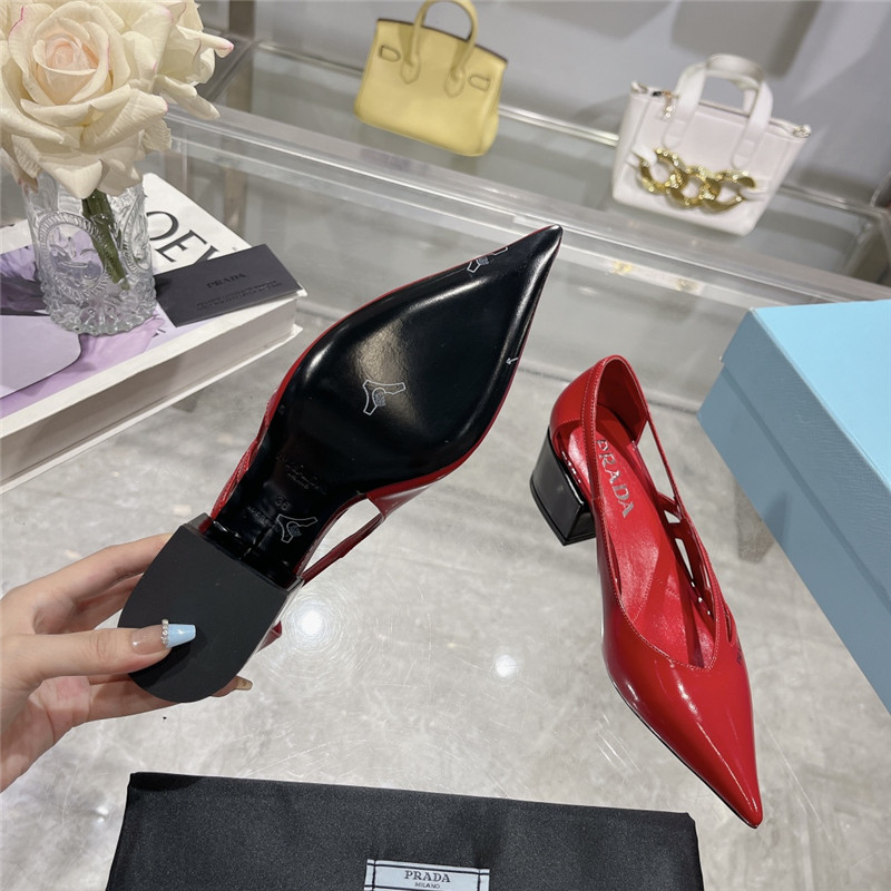Pra*a cut-out red brushed leather chunky pumps