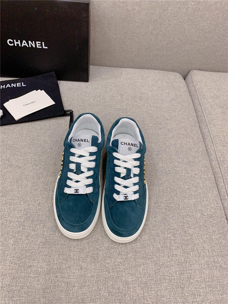 Ch**el blue leather lace-up trainers
