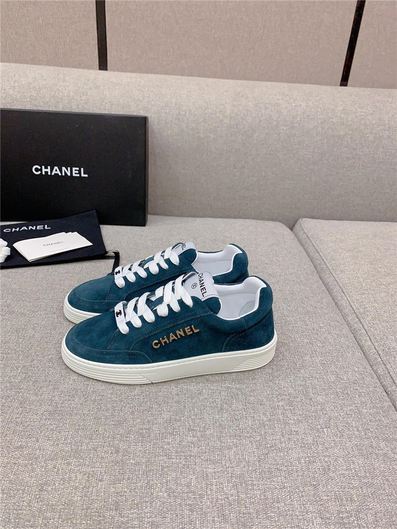 Ch**el blue leather lace-up trainers