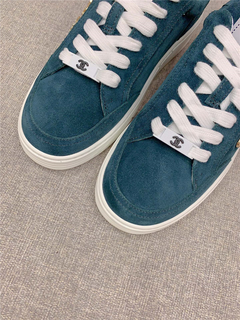 Ch**el blue leather lace-up trainers